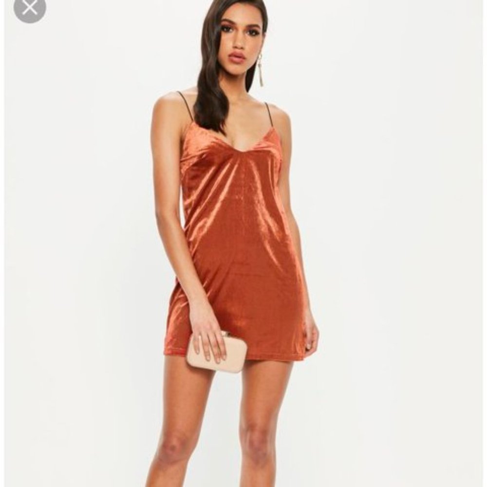 Missguided Velvet Shift Cami Dress Burnt Orange